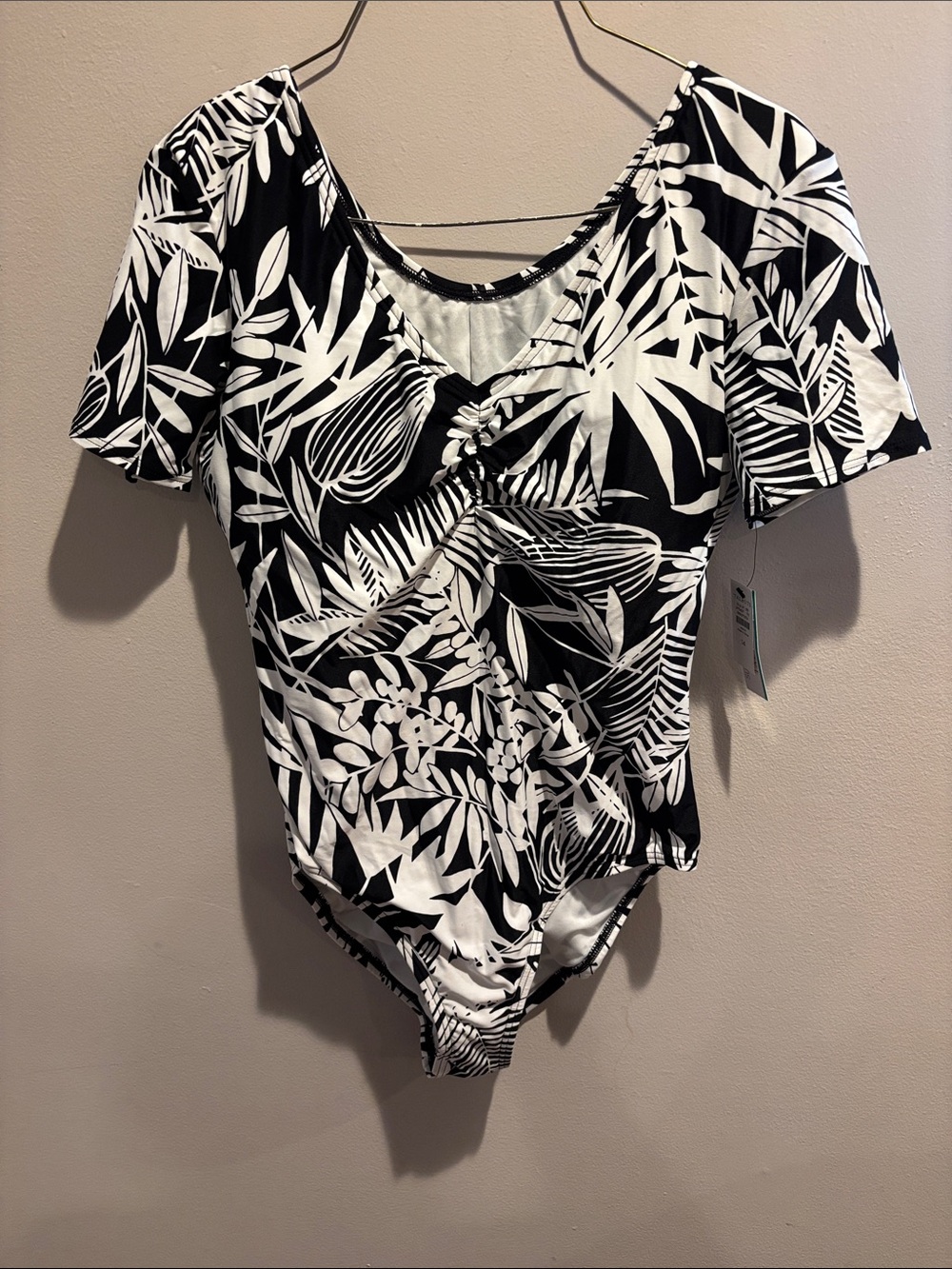 Talbots Black and White Tropical One-Piece Swimsuit